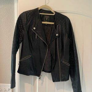 Guess black leather jacket with gold detailing size XS